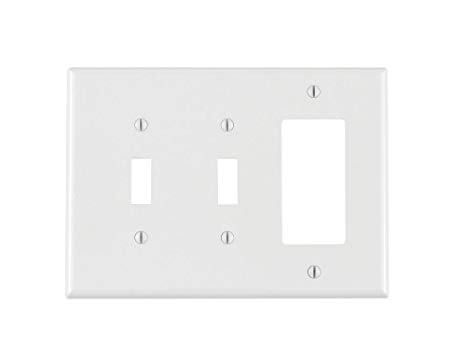 Leviton PJ226-W 3-Gang 2-Toggle 1-Decora/GFCI Combination Wallplate, Midway Size, White