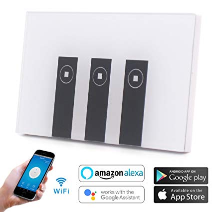Atoparts WIFI Smart Wall Light Home Switch 3 Gang Wireless in Wall Glass Touch Panel Plate Compatible with Alexa Echo Google Home ,Timing Function,Remove Control Your Fixtures From Anywhere