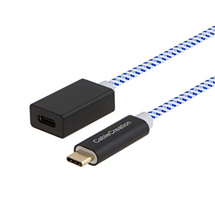 USB C Extension Cable 10Gbps, CableCreation SuperSpeed 1ft USB 3.1 Type C Male to Female Extension Cable(3A), Compatible for Nintendo Switch, MacBook Pro, Type C Hub etc, 0.3M/Blue and White