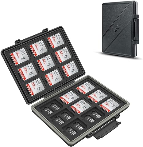 JJC 45 Slots Memory Card Case Water-Resistant for SD, Micro SD/TF, CFexpress Type A, CFexpress Type B, XQD - SD Card Holder Box Wallet