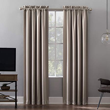 Sun Zero Oslo Theater Grade Extreme 100% Blackout Rod Pocket Curtain Panel, 52" x 95", Stone