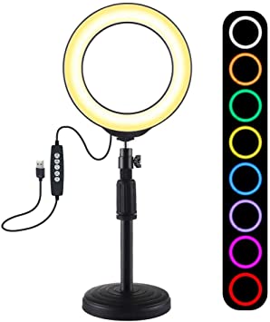 Andoer LED Ring Light with Round Base Desktop Mount with Cold Shoe Tripod BallHead or Studio Photography Video Shooting