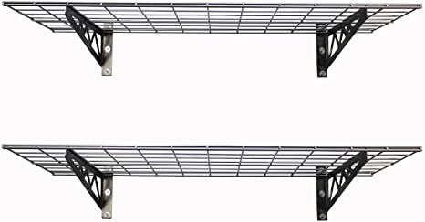 MonsterRax | Garage Wall Shelf Two-Pack White or Hammertone | Three Size Options | Includes Bike Hooks | 500lb Weight Capacity (Hammertone, 18"x48")