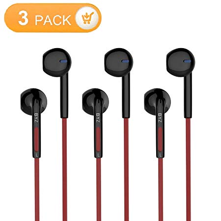 BYZ Wired Earbuds,3 Packs Wired Earphones in-Ear Headphones with Mic and Volume Control