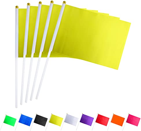Consummate 25 Pack Solid Yellow Flag Small Mini Plain Yellow DIY Flags On Stick,Party Decorations for Parades,Grand Opening,Kids Birthday,Party Events Celebration