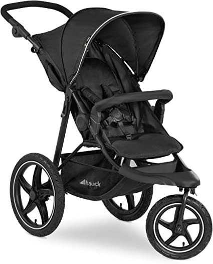 Hauck Pushchair Runner 2 / XL Air Wheels / All Terrain / Up to 25 Kg / Sun Canopy UPF 50   / Ventilation Window / Fully Reclining / Height Adjustable / Large Shopping Basket / Black