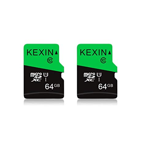 KEXIN 64GB Micro SD Card Micro SDXC UHS-I Memory Card Class 10 High Speed TF Card, C10, U1, 64 GB 2 Pack