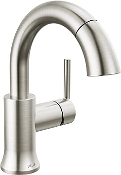 Delta Faucet Trinsic Pull Down Bathroom Faucet, Bathroom Pull Out Faucet, Brushed Nickel Single Hole Bathroom Faucet with Pull Down, Bathroom Sink Faucet Magnetic Docking, Stainless 559HAR-SSPD-DST