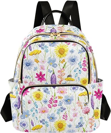 ALAZA Mini Backpack for Women, Spring Meadow Flowers Travel Backpack Purse for Ladies