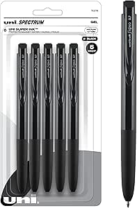 Uni-Ball Signo Spectrum Retractable Gel Pen, 5 Black Pens, 0.7mm Medium Point Gel Pens| Office Supplies, Ink Pens, Colored Pens, Fine Point, Smooth Writing Pens, Ballpoint Pens