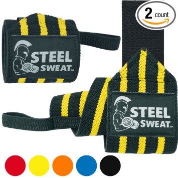 Steel Sweat Wrist Wraps for Weight Lifting, Gym and Crossfit - Premium Grade Heavy Duty to Extreme Strength for best wrist support when Weightlifting