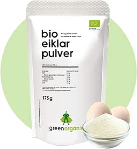 Bio Eiklar-Pulver, reines-Eiweiss-Protein aus Bio-Ei, zum Kochen, Backen und für Shakes, pasteurisiert, sprühgetrocknet, 175g, GreenOrganic