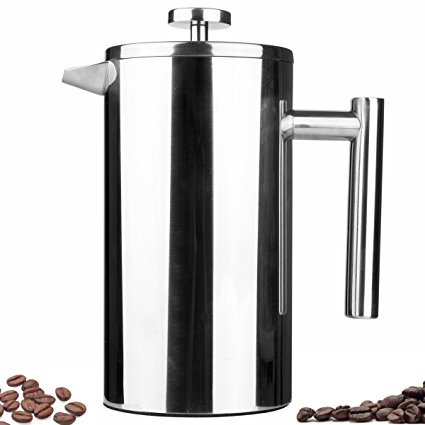 Kingnice 8 Cup Stainless Steel Tea or Coffee French Press Coffee Maker (1000 ml, 34 oz)
