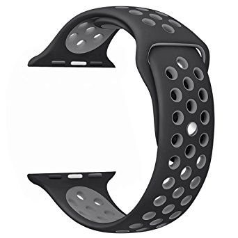 Yearscase 42MM Soft Silicone Sport Replacement Band with Ventilation Holes for Apple Watch Nike  and Apple Watch Series 1 2, M/L Size ( Black / Cool Gray )