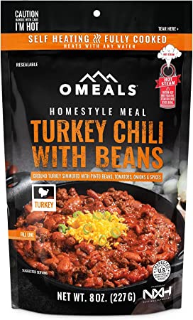 OMEALS Turkey Chili with Beans-MRE-Extended Shelf Life-Fully Cooked w/Heater-Perfect for Outdoor Enthusiasts, Travelers, Emergency Supplies-USA Made