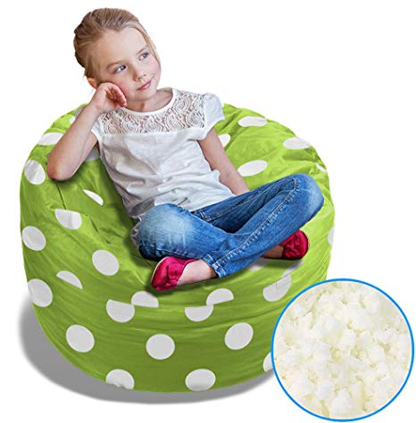 BeanBob Bean Bag Chair for Kids - Foam Filled Bean Bag - Bedroom Furniture & Sofa for Children, 2.5' Green w/Polka Dots