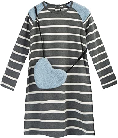 Danna Belle Little Girls Long Sleeve Stripe Dress T-Shirt Dress Outfit 5-12Years
