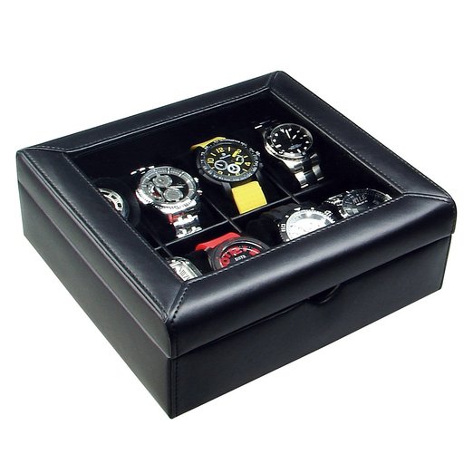 Ikee Design Deluxe Black Faux Leather Watch Case(8 Watches)