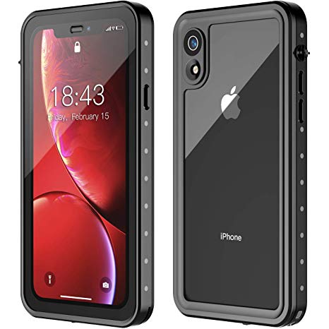 iPhone XR Waterproof Case, MYJOJO Upgrade Better Sound Built in Screen Protector 360° Full Body Protective Shockproof Dirtproof IP68 Underwater Waterproof Case for iPhone Xr 2018(6.1inch)(Black/Clear)