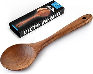 Zulay Kitchen Premium Teak Wooden Spoon For Cooking - Durable Handmade Wooden Cooking Utensil, Perfect Wooden Kitchen Utensil Set Addition, Smooth Finish Natural Teak Spoon, Non-Stick Wooden Spoon