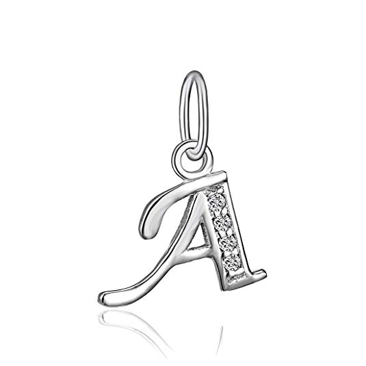 BORUO 925 Sterling Silver Cubic Zirconia A-Z Initial Letters Alphabet Dangling Charms Pendant