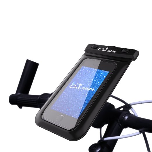 CaliCase Floating Waterproof Case with Armband Bike Mount and Earbuds port Universal Pro Edition Black