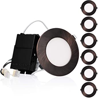 TORCHSTAR Refined Series 4 Inch Slim Panel Downlight with J-box, 10.5W Dimmable Ultra-Thin LED Recessed Light, 2700K Soft White, CRI90, ETL & Energy Star, 5-Year Warranty, Oil Rubbed Bronze, Pack of 6