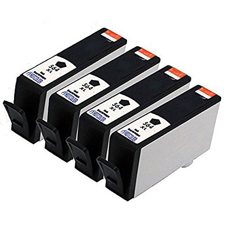 HOTCOLOR 4 Black Compatible Ink Cartridge combo set 4Pack (4 Black) for HP 564XL 564 XL Replacement with Photosmart B8550 B8553 B8558 C5300 ect