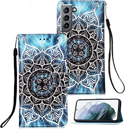 Etubby Galaxy S21 Case, S21 Case, Galaxy S21 Wallet Case, [Wallet Stand] PU Leather Wallet Flip Protective Case with Card Slots and Wrist Strap for Samsung Galaxy S21 (2021) - Datura