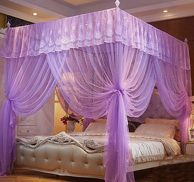 Nattey 4 Corner Poster Princess Bedding Curtain Canopy Mosquito Netting Canopies (Twin, Purple)
