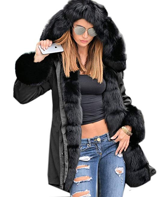 Roiii Women Thicken Warm Winter Coat Hood Parka Overcoat Long Jacket Outwear