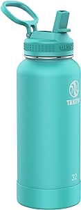 Takeya Pickleball Stainless Steel Insulated Water Bottle with Choice of Lid and Carry Handle, 32 Ounce, Dropshot Teal