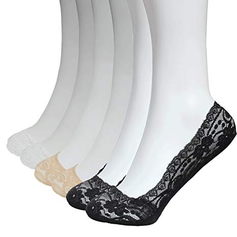 6 Pairs No Show Socks Women Lace Thin Casual Socks Non Slip No Show Socks for Flats Liner Socks