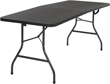 Cosco 14678BLK1 Deluxe 6 Foot x 30 inch Half Blow Molded Folding Table, Black, 72" (Rectangle)