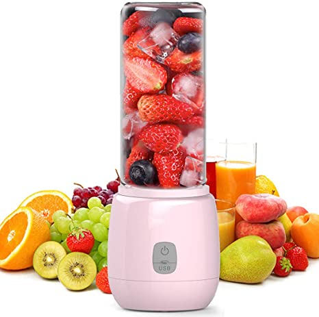 Portable Blender, XVZ Personal Smoothie Mini Mixer Juicer Cup,420ml Fruit Mixing Machine,Rechargeable USB Blender,Ice Tray, Detachable Cup, Perfect Blender for Office,Sports,Trip Built-in Battery - Pink