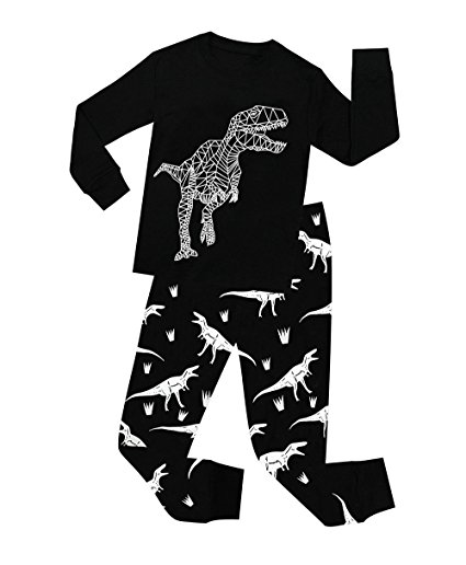 PHOEBE CAT Big Boys' Dinosaur Pajamas 100% Cotton 2-Piece Toddler Clothes Set Children Sleepwear