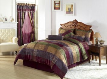 Chezmoi Collection Gitano Jacquard Patchwork 7-Piece Bedding Set Queen Multi Color