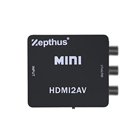 Zepthus Mini 1080P HDMI to AV Converter 3RCA CVBS Composite Video Audio HDMI 2 AV Converter with USB Charger cable for TV PS3 VHS VCR DVD-(HDMI to AV-Black)