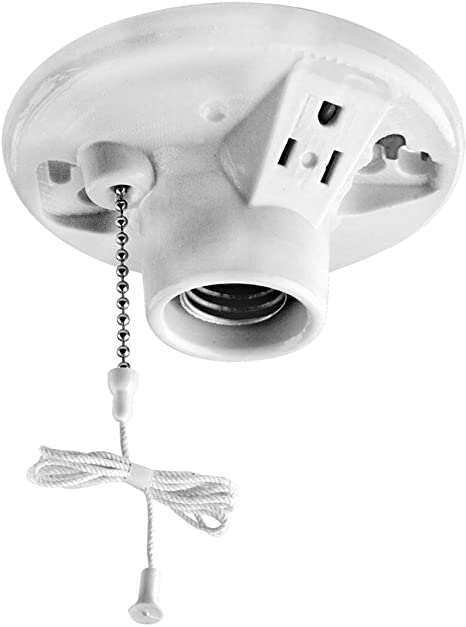 Leviton 9726-C One-Piece Glazed Porcelain Outlet Box Mount, Incandescent Lampholder, Pull Chain, Top Wired (White)