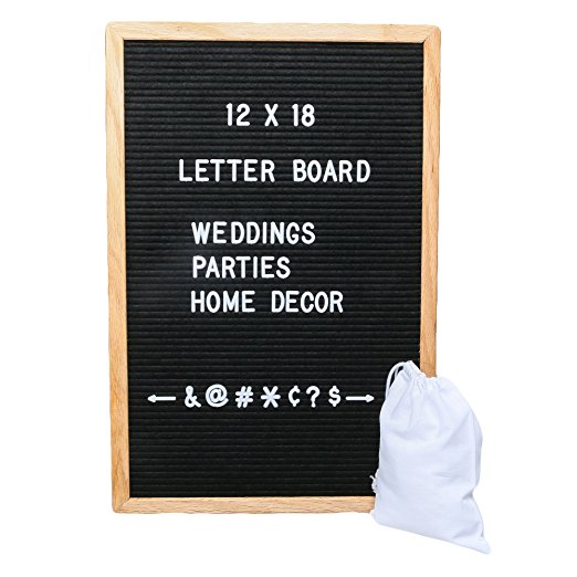 Felt Letter Board 12x18 Oak Frame with 300 Changeable Letters, Numbers and Punctuation and Wall Mounting Bracket.