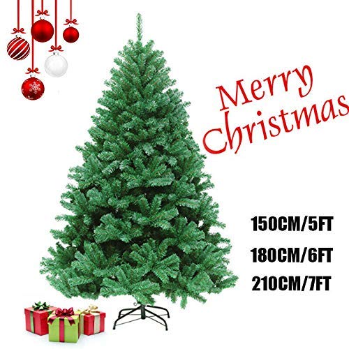 Fnova 7FT Christmas Tree Decorations - Premium Spruce Hinged Artificial Ornaments with Foldable Stand 【Easy Assembly & Storage】(7ft Green)