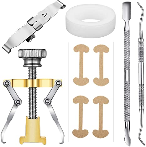 Ingrown Toenail Tools Kit, Ingrown Toenail Corrector, Toe Nail Correction Buckle Patch Tape, Nail Cleaner Lifter File, Cuticle Pusher with Sticker for Foot Care Pedicure Tools