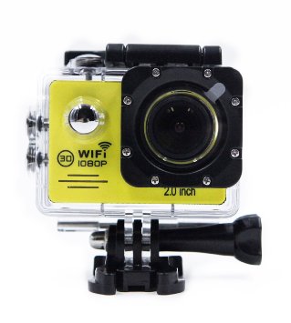 Aokon SJ7000 WIFI 2.0"LCD 1080P HD Waterproof Diving Sports Action Camera with 2 Batteries and 19 Accessories 12MP 170°Wide Angle Lens (Yellow)