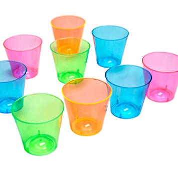 Party Essentials Hard Plastic 1-Ounce Shot Glasses, 100-Count, Assorted Neon