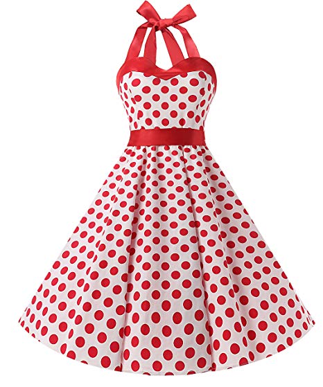 DRESSTELLS 50s Retro Halter Rockabilly Bridesmaid Audrey Dress Cocktail Dress