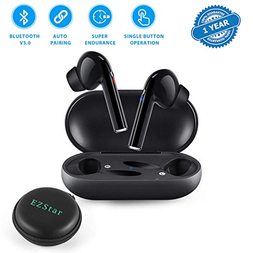 Bluetooth Headset Wireless Earbuds Bluetooth Headphone Latest Bluetooth V5.0 Auto Pairing Mini Size HD Stereo in-Ear Noise Canceling Earphones with Mic Charger Case Compatible with iOS Android iPhone