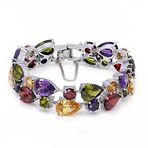 HERMOSA Classic Ladies Bracelet Garnet White Topaz Amethyst Citrine Peridot Pink Topza 8 Inches