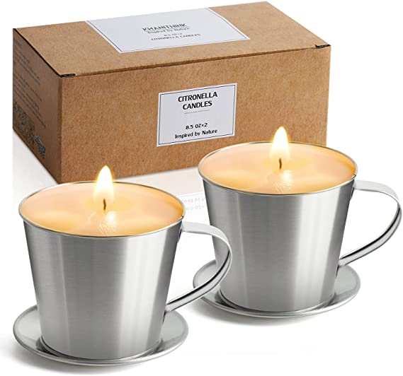 KWANITHINK Citronella Candles Indoor & Outdoor, 2 x 8.5oz Large Soy Wax Scented Candles Set with 72 Hours Burning for Home Patio Garden Camping, Best Summer Housewarming Candle Gift