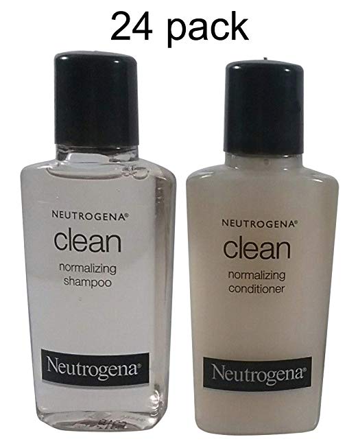 Neutrogena Clean Normalizing Shampoo & Conditioner 0.9 oz bottles - Lot of 24 - (12 each) - Total of 21.6 oz