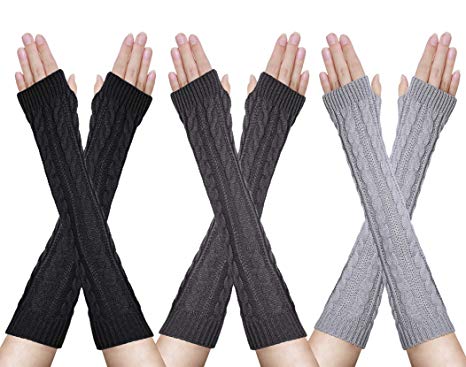 2/3 Pairs Womens Winter Knit Long Fingerless Gloves Thumbhole Arm Warmers Mitten